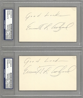 Lot of (2) Emmett Ashford Autographed Cuts - 1st African American Umpire in MLB (PSA/DNA)